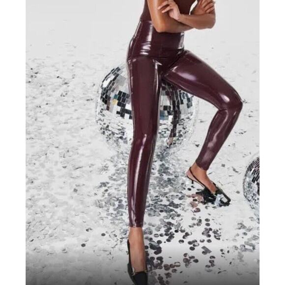 SPANX Faux Patent Vegan Leather Leggings M Ruby Pull On Skinny Party Club NEW - Picture 10 of 10